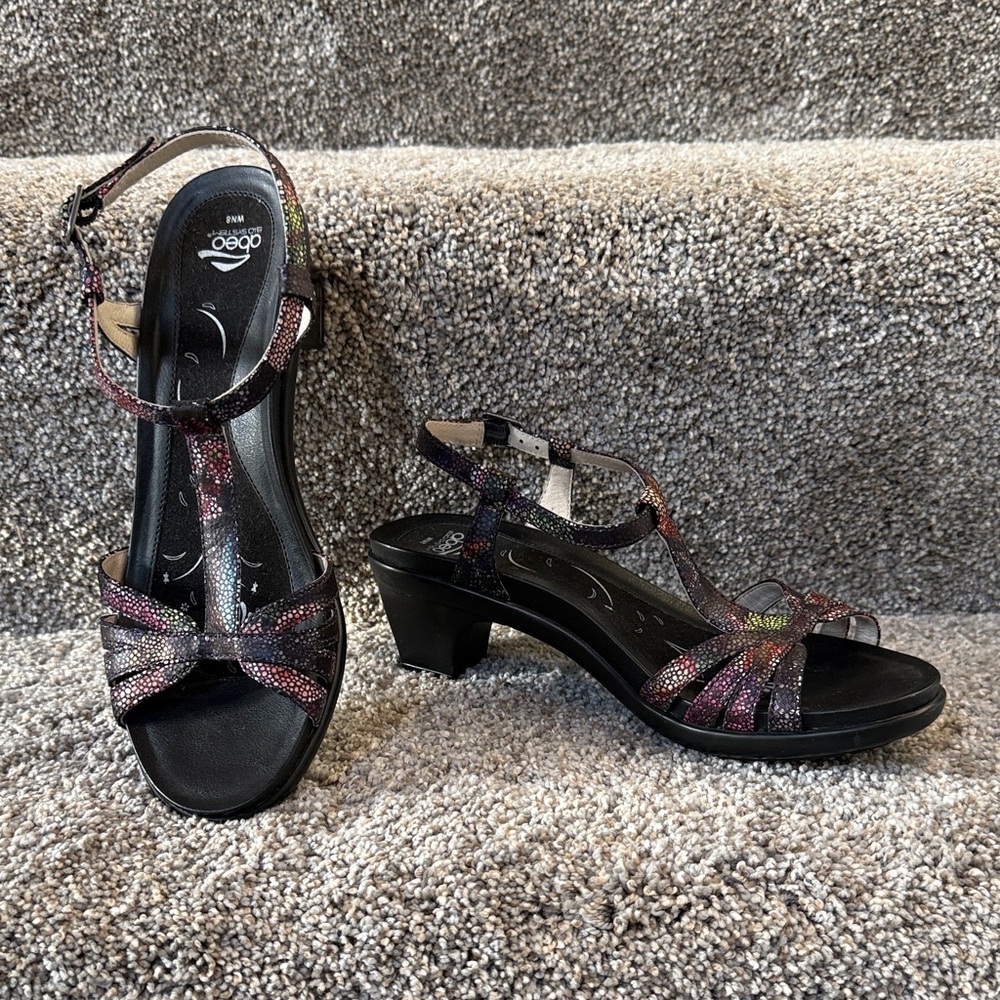 Nearly New Abeo Georgie Black and Multicolor Leather Strappy Heels-Neutral Arch